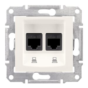 Подвійна комп'ютерна розетка RJ45 STP категорія 5e Sedna слонова кістка