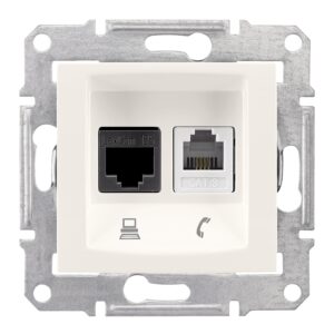 Телефонна+комп'ютерна розетка (RJ45-КАТ. 5е UTP) Sedna слонова кістка