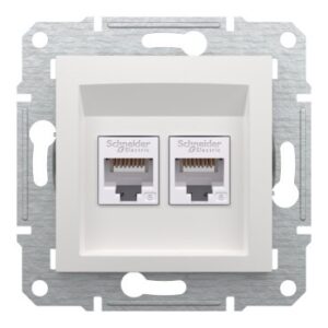 Розетка RJ45 подвійна, тип UTP, категорія 6, білий, Asfora, без рамки
