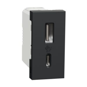 Розетка USB тип A+C, 1 модуль, 12 Вт, антрацит