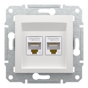 Розетка RJ45 подвійна, тип UTP, категорія 5E, білий, Asfora, без рамки