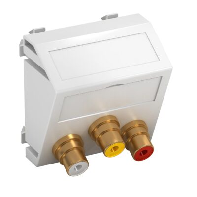 Розетка Audio/Video (RCA), yellow-red-white, modul 45, кутова / біла OBO Bettermann