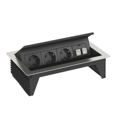 Розетковий блок DBK, 3x 2р+E 250V~ + 2 RJ45 Cat.6, кабель 3,0м / нерж.сталь OBO Bettermann