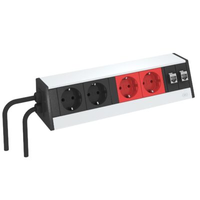 Розетковий блок DB 300мм, 4x 2р+E 250V~ + 2 RJ45 Cat.6, кабель 3,0м, ввід з боку / Anodised OBO Bettermann