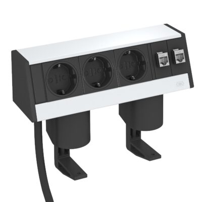 Розетковий блок DB 235мм, з кріпленнями, 3x 2р+E 250V~ + 2 RJ45 Cat.6, кабель 3,0м / Anodised OBO Bettermann