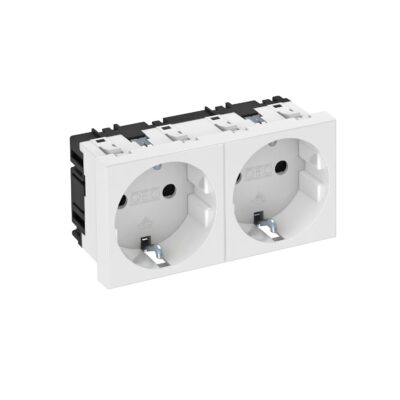 Розетка modul 2х45 з заземл. та шторками 250V~, 16A, 0˚ / біла OBO Bettermann