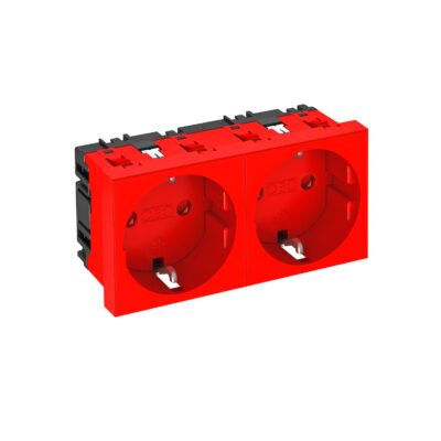 Розетка modul 2x45 з заземл. та шторками 250V~, 16A, 0˚ / червона OBO Bettermann