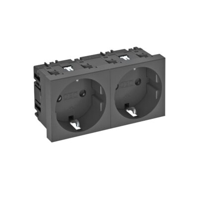 Розетка modul 2х45 з заземл. та шторками 250V~, 16A, 0˚ / чорно-сіра OBO Bettermann