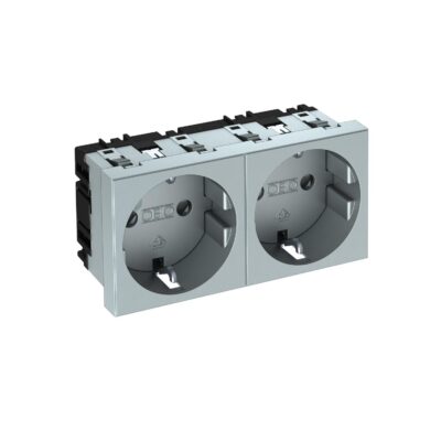 Розетка modul 2х45 с заземл. та шторками 250V~, 16A, 0˚ / алюмін. OBO Bettermann