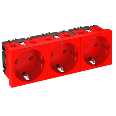 Розетка modul 3x45 з заземл. та шторками 250V~, 16A, 0˚ / червона OBO Bettermann