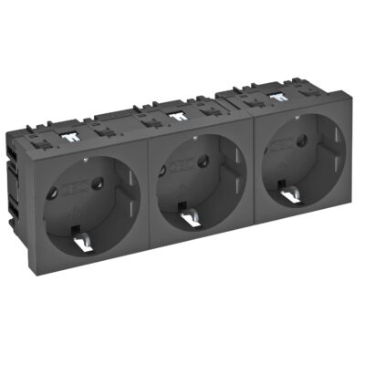 Розетка modul 3x45 з заземл. та шторками 250V~, 16A, 0˚ / чорно-сіра OBO Bettermann