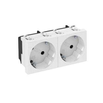 Розетка modul 2x45 з заземл. та шторками 250V~, 16A, 33˚ / біла OBO Bettermann