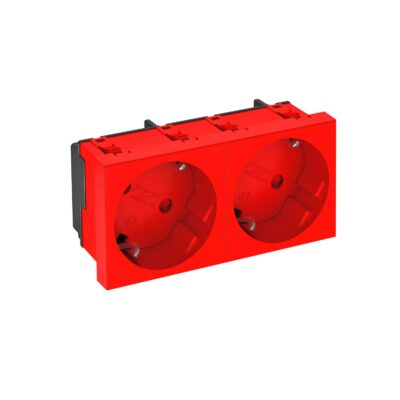 Розетка modul 2x45 з заземл. та шторками 250V~, 16A, 33˚ / червона OBO Bettermann