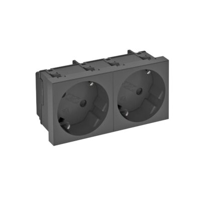 Розетка modul 2x45 з заземл. та шторками 250V~, 16A, 33˚ / чорно-сіра OBO Bettermann