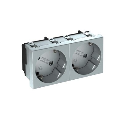 Розетка modul 2х45 с заземл. та шторками 250V~, 16A, 33˚ / алюмін. OBO Bettermann