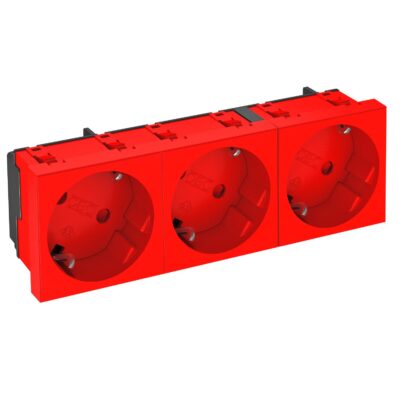Розетка modul 3x45 з заземл. та шторками 250V~, 16A, 33˚ / червона OBO Bettermann