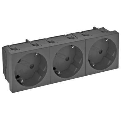 Розетка modul 3x45 з заземл. та шторками 250V~, 16A, 33˚ / чорно-сіра OBO Bettermann