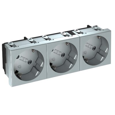 Розетка modul 3х45 с заземл. та шторками 250V~, 16A, 33˚ / алюмін. OBO Bettermann