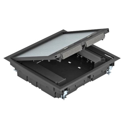 Люк розетковий GES9, 8 постів 45x45, 242х242мм, h=55mm, (+ 2хMT45V), IK08, IP40 / RAL9011,ПА OBO Bettermann