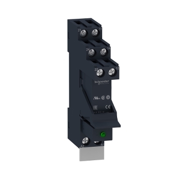 poperedno zibrane interfeisne rele z rozetkoiu RSB2A080BDPV, elektromekhanichni rele Harmony, 8A, 2CO, zi svitlodiodom, bez knopky testuvannia, 24V postiinoho strumu